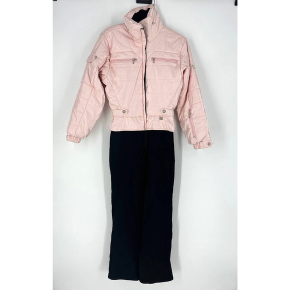 Vintage NILS snowsuit size 4 pink and black peplum ski suit snowboard barbie - Picture 1 of 12